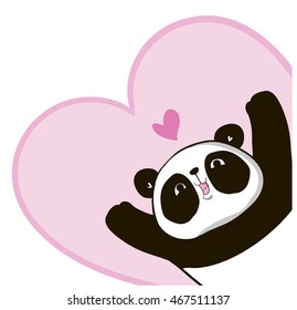 design greeting card for valentine's day. panda. heart. black and white bear. vector. illustration