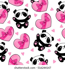 design greeting card for valentine's day. panda. heart. black and white bear. vector. illustration. panda seamless. Cute panda illustration vector. Panda baby seamless. 