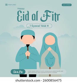 design greetings celebrating Eid al-Fitr, a celebration of Muslims, Muslim couples and small families celebrating Eid al-Fitr, a celebration of Muslims