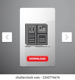 Design, grid, interface, layout, ui Glyph Icon in Carousal Pagination Slider Design & Red Download Button