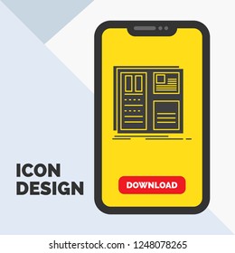 Design, grid, interface, layout, ui Glyph Icon in Mobile for Download Page. Yellow Background