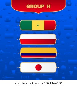 Design group H  football championship with the participation of  Nigeria, Colombia, Poland, Japan. Championship, 2018, flags of national teams