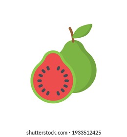 The design of the guava fruit and vegetables flat icon vector illustration, this vector is suitable for icons, logos, illustrations, stickers, books, covers, etc.