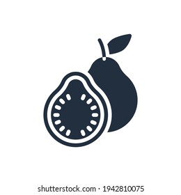 The design of the guava fruit and vegetables glyph icon vector illustration, this vector is suitable for icons, logos, illustrations, stickers, books, covers, etc.