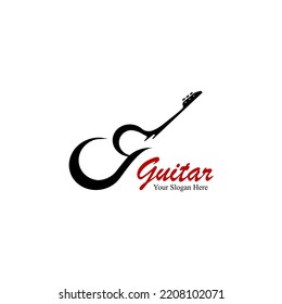 Design guitar logo template vector