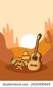 Design Guitar Maracas Sombrero Cartoon Illustration