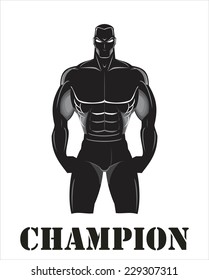 Design for Gym. Bodybuilder silhouette. Muscular man. Sportsman silhouette character. Sport Fitness club creative concept. Power strength man icon. Fighter. Masculine. Fitness club Icon. Fighting Club