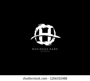 Design H Letter Rounded Stroke Grunge Swoosh Monogram Logo