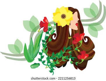 design of hair with flowers , 