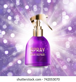 Design Hair Repair Spray Cosmetics Product  Template for Ads or Magazine Background. 3D Realistic Vector Iillustration. EPS10