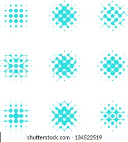 Design halftone circle cell element. Abstract water molecule vector logo template set.You can use in the media, mobile, water ,biology, chemistry, science and other commercial image.