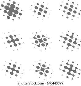 Design halftone circle cell logo element. Abstract water molecule vector template set. You can use in biotechnology, energy, water and electricity equipment, computer medical science concept icon. 