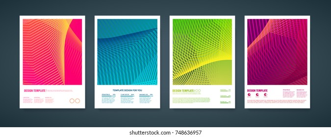 Design halftone covers vector template with lines. Journal design geometric shape background set, halftone lines hipster pattern abstract for backdrop brochure. Layout banner with geometric pattern
