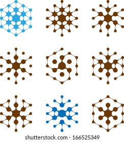 Design halftone hexagon cell element. Abstract water molecule vector logo template set.You can use in the media, mobile, water ,biology, chemistry, science and other commercial image. 