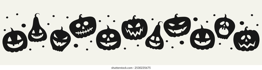 Design of Halloween banner with funny pumpkin lanterns. Vector