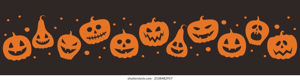 Design of Halloween banner with funny pumpkin lanterns. Vector