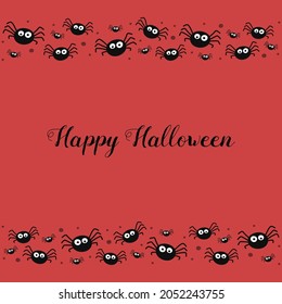 Design of Halloween greeting card with funny spiders lanterns. Vector