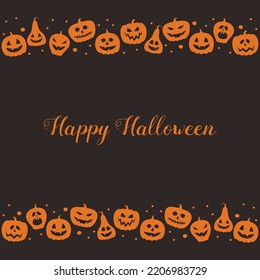Design of Halloween greeting card with funny pumpkin lanterns. Vector