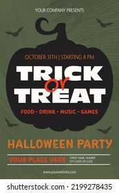 Design of Halloween Party brochure with jack-o-lantern pumpkin. Vector 