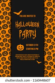 Design of Halloween Party invitation card with pumpkins. Vector.