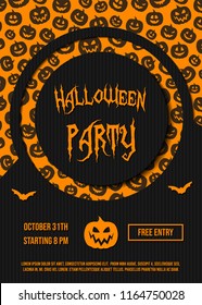 Design of Halloween Party invitation card with pumpkins. Vector.