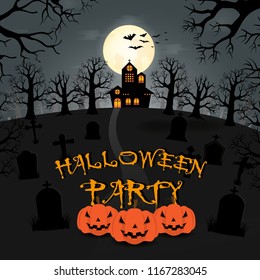 Design of Halloween Party text for halloween day and card or background