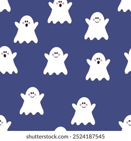 Design of Halloween pattern with cute ghosts. Vector illustration