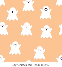 Design of Halloween pattern with cute ghosts. Vector illustration