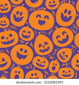 Design of Halloween pattern with cute pumpkins. Vector illustration