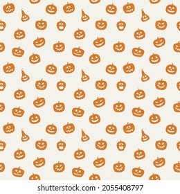 Design of Halloween pattern with funny pumpkin lanterns. Vector