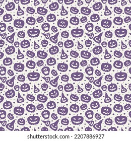Design of Halloween pattern with funny pumpkin lanterns. Vector