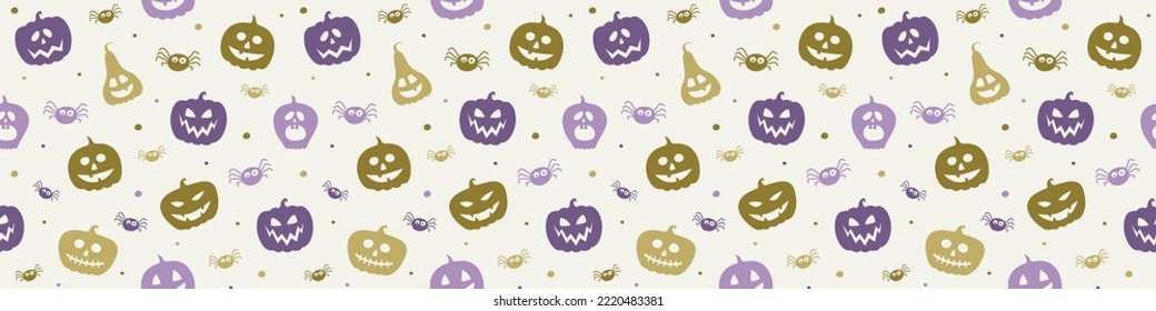 Diseño del patrón de Halloween con linternas divertidas de calabaza y arañas. Cartel. Vector