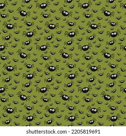 Design of Halloween pattern with funny spiders. Vector