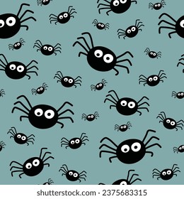 Design of Halloween pattern with funny spiders. Vector