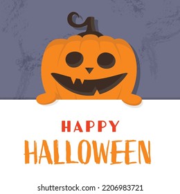 Design of Halloween poster with funny pumpkin. Vector illustration