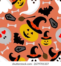 Diseño de Halloween para su uso en festivales, patrones, materiales, objetos, textiles, etc.