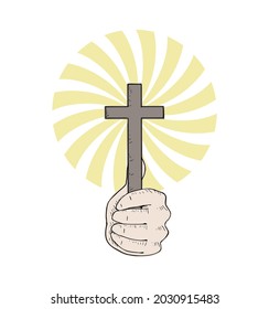 Design of hand with crucifix draw