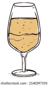 Diseñar en mano el estilo de dibujar de una lujosa copa de vino, con delicioso y burbujeante champán.