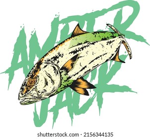 design hand drawing illustraiton amberjack fish