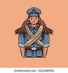 Design of Hand drawn Cartoon Illustration for Chinese Red Army Soldiers

