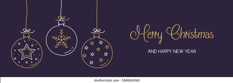 Design of hand drawn Christmas balls and ornament. Xmas banner. Vector