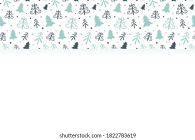 Design of hand drawn Christmas trees on background with copyspace. Vector