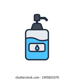 The design of the hand sanitizer medicines and health flat outline color icon pack vector illustration, this vector is suitable for icons, logos, illustrations, stickers, books, covers, etc.