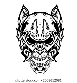 The design of the Hannya mask is typical Japanese with a transparent background. Perfect for stickers, logos or icons