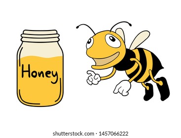 Design of happy bee and honey bottle