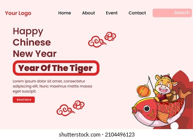 Design Happy Chinese New Year 2022 WIth Tiger Object Landing Page Concept Red Background