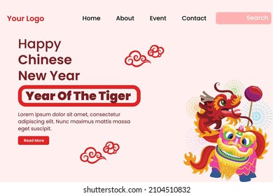 Design Happy Chinese New Year 2022 WIth Tiger Object Landing Page Concept Red Background