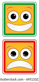 Design of a happy face and a sad