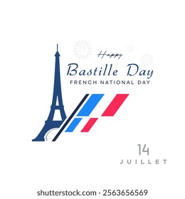 design of happy french day greetings, july 14th. commemorating french revolution day, bastille. celebration of big day in france