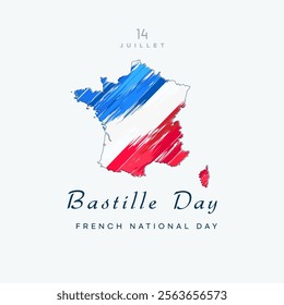 design of happy french day greetings, july 14th. commemorating french revolution day, bastille. celebration of big day in france